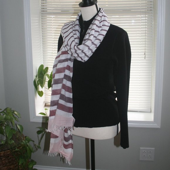 MAROON PINK WHITE STRIPE OBLONG SCARF - Picture 3 of 7
